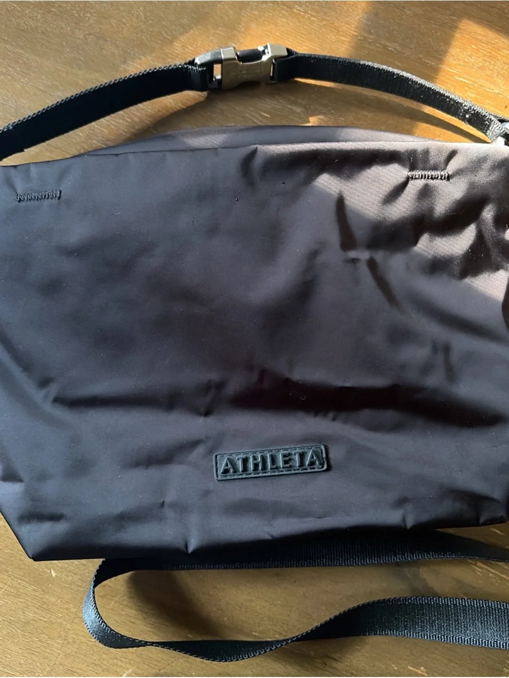 Athleta Black Simone biles Crossbody Bag satchel black like new satin bucket